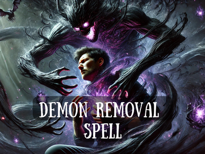 Demon Removal Spell image showing a dark shadow demon attacking a man with glowing purple energy. This powerful banishing ritual is designed to remove demons, dark entities, curses, and evil spirits. Perfect for spiritual cleansing, exorcism, protection, and breaking free from negative attachments. The Demon Removal Spell restores peace, safety, and balance by casting out malevolent forces and shielding your aura from harm.