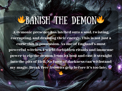 Banish the Demon spell image featuring a shadow demon looming over a man, glowing with dark energy. This powerful banishment ritual removes demons, possession, curses, and negative entities. Crafted to break free from dark forces, this spell provides spiritual cleansing, protection, and exorcism against evil spirits. The Banish the Demon spell restores peace, safety, and light, casting malevolent beings back into the void.