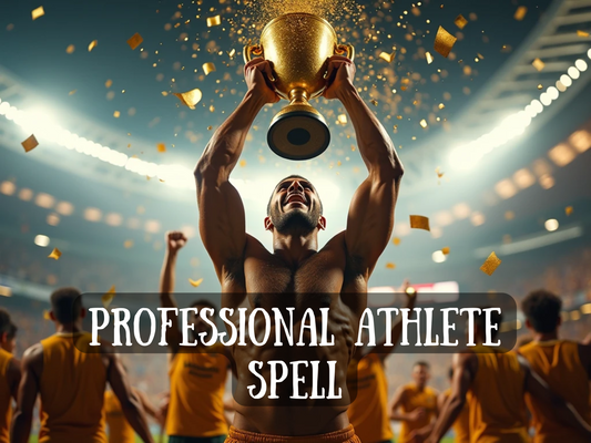 Professional Athlete Spell – victorious male athlete holding a golden trophy high in celebration inside a packed stadium, surrounded by cheering teammates in gold uniforms and falling confetti. This powerful sports ritual image represents success, victory, fame, and athletic dominance. Designed to align energy with peak performance, confidence, discipline, and the mindset of a champion, the Professional Athlete Spell helps manifest sporting achievement, recognition, and career breakthroughs