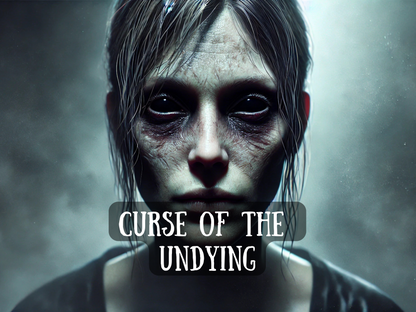 Curse of the Undying spell image showing a haunting, hollow-eyed figure with decayed, undead features radiating dread and dark power. This ritual invokes eternal torment, binding enemies in suffering that never ends. Perfect for those seeking revenge magick, hexes, and unstoppable curses that drain vitality, haunt dreams, and inflict misery without escape. A spell for domination, destruction, and ensuring your target feels the weight of the undying forever.